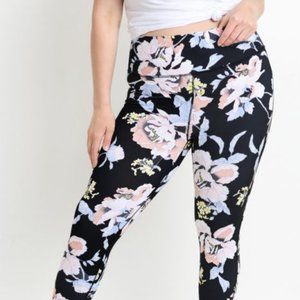 PLUS Highwaist Tropical Flower Print Yoga Legging